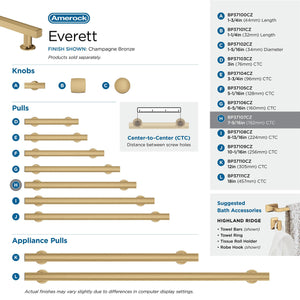 Amerock Corp BP37107CZ Everett Pull, 7-9/16 in (192 mm) Center-to-Center, Champagne Bronze