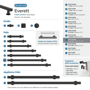 Amerock Corp BP37108MB Everett Pull, 8-13/16 in (224 mm) Center-to-Center, Matte Black