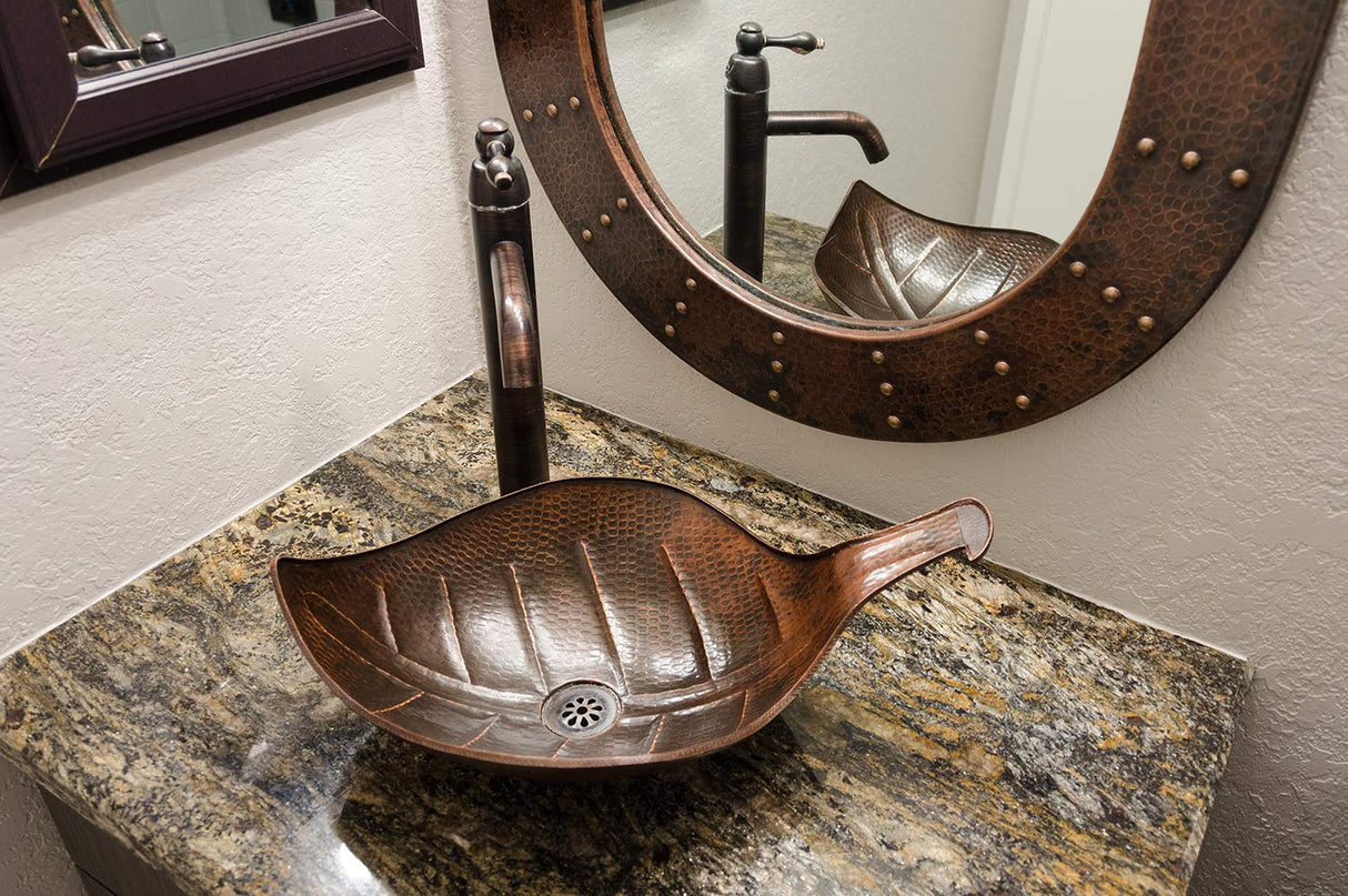 Premier Copper Products PVLFDB 21.25-Inch Leaf Vessel Hammered Copper Sink