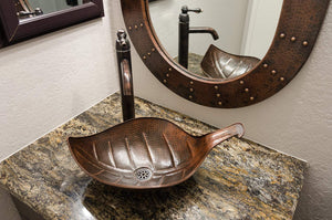 Premier Copper Products PVLFDB 21.25-Inch Leaf Vessel Hammered Copper Sink