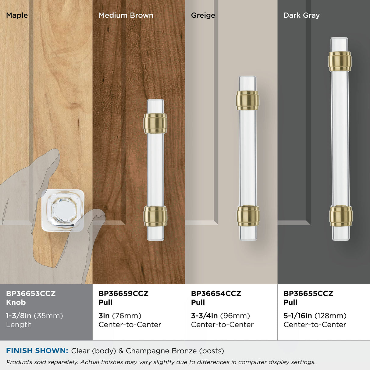 Amerock Cabinet Knob Clear/Champagne Bronze 1-3/8 inch (35 mm) Length Glacio 1 Pack Drawer Knob Cabinet Hardware