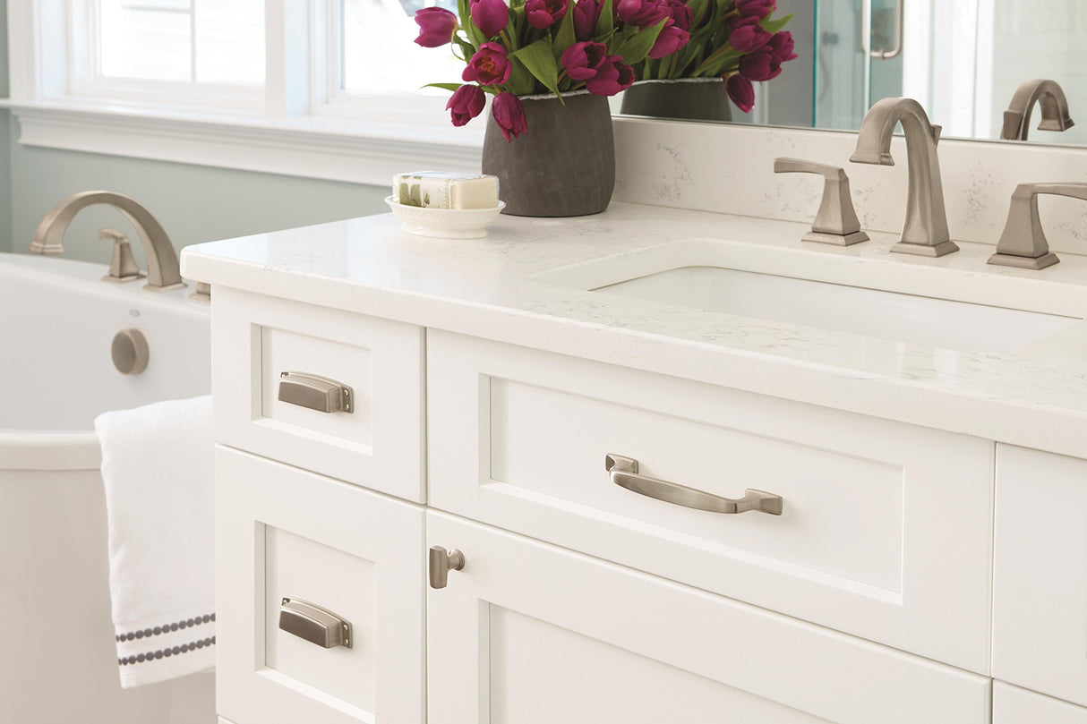 Amerock Cabinet Pull Satin Nickel 5-1/16 inch (128 mm) Center to Center Highland Ridge 1 Pack Drawer Pull Drawer Handle Cabinet Hardware