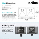 Kraus Standard PRO 33-inch 16 Gauge Undermount 50/50 Double Bowl Stainless Steel Kitchen Sink, KHU102-33