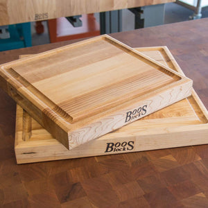 John Boos CB1052-1M1212175 Maple Wood Cutting Board for Kitchen Prep, 12x12 Inch, 1.5 Inch Thick Edge Grain Reversible Square Charcuterie Block with Juice Groove 12X12X1.75 MPL-EDGE GR-REV-