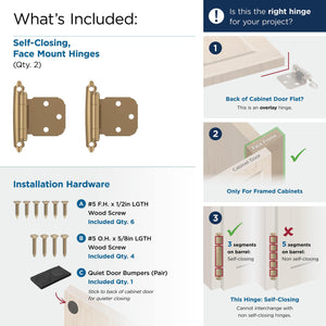 Amerock BPR7629CZ Face Frame Cabinet Hinge Variable Overlay Self Closing Face Mount Champagne Bronze Kitchen Cabinet Door Hinge 1 Pair/2 Pack Functional Hardware