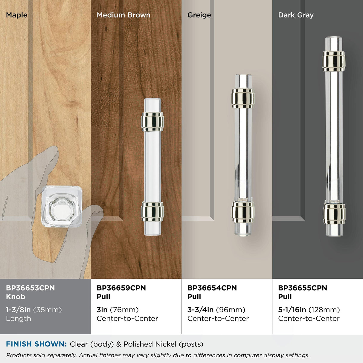 Amerock Cabinet Knob Clear/Polished Nickel 1-3/8 inch (35 mm) Length Glacio 1 Pack Drawer Knob Cabinet Hardware