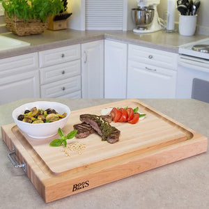 John Boos RAFR2418 Block 24 x 18 Inch Edge Grain Maple Wood Reversible Cutting Board with Fluid Channels & Side Handles 24X18X2.25 MPL-EDGE GR-REV-GRVY GRV
