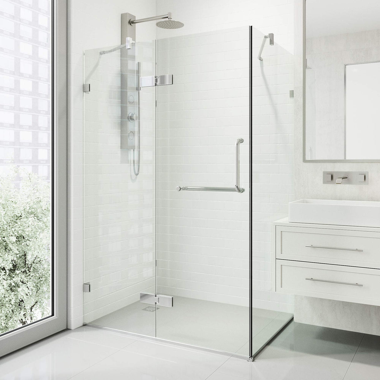 VIGO 30 in. x 38 in. x 73 in. Monteray Frameless Hinged Rectangle Shower Enclosure with Clear 0.38" Tempered Glass and Hardware in Chrome Finish with Reversible Handle - VG6011CHCL40
