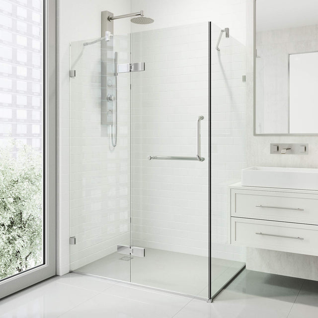 VIGO 30 in. x 38 in. x 73 in. Monteray Frameless Hinged Rectangle Shower Enclosure with Clear 0.38" Tempered Glass and Hardware in Chrome Finish with Reversible Handle - VG6011CHCL40