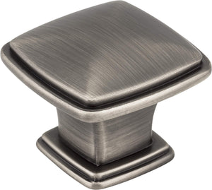 Jeffrey Alexander 1091BNBDL 1-3/16" Overall Length Brushed Pewter Square Milan 1 Cabinet Knob