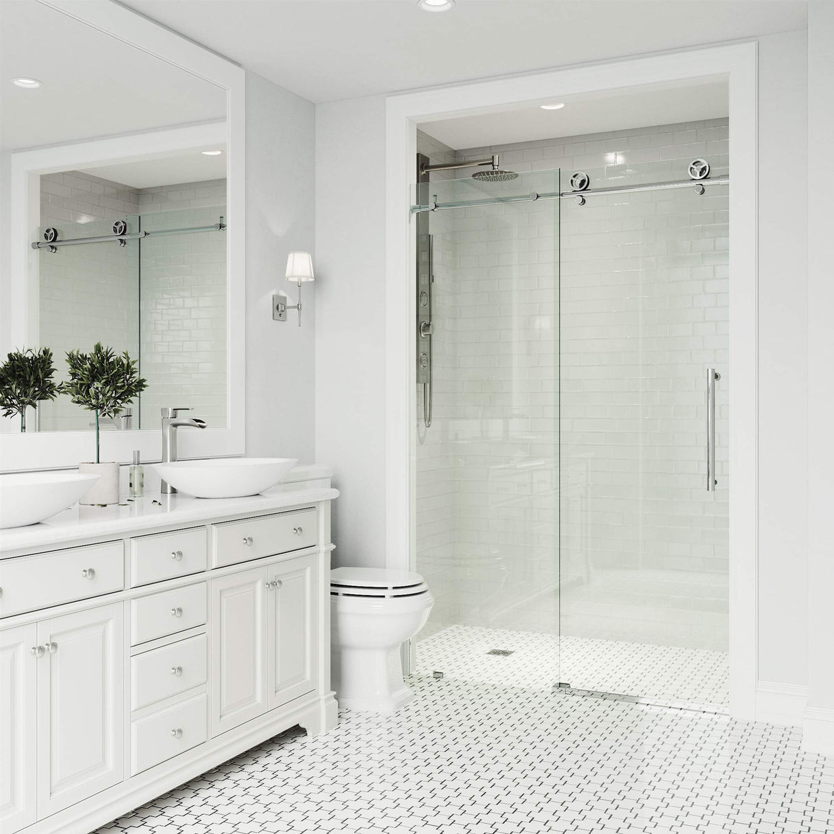 VIGO Adjustable 68-72 in. W x 76 in. H Elan Cass Frameless Glass Shower Door with Aerodynamic Shower Glass Door Chrome Shower Kit Complete and Door Glass Sliding Door - VG6044CHCL7276