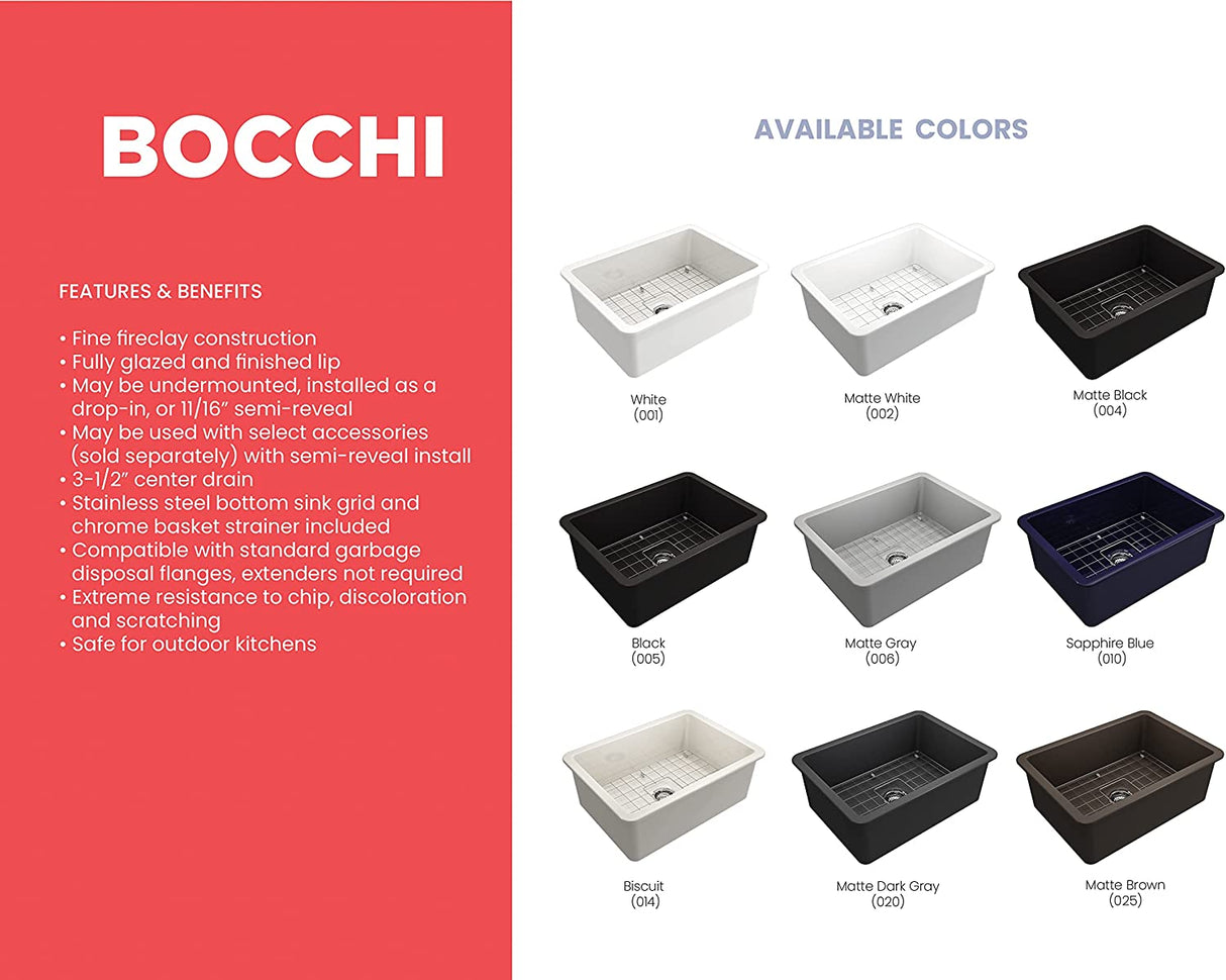 BOCCHI 1360-020-0120 Sotto Dual-mount Fireclay 27 in. Single Bowl Kitchen Sink with Protective Bottom Grid and Strainer in Matte Dark Gray