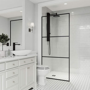 VIGO 34"W x 74"H Divide Framed Fixed Rectangle Shower Screen with Clear Tempered Glass, Door Handle and Stainless Steel Hardware in Matte Black-VG6090MBCL3474