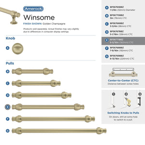 Amerock BP36771BBZ Golden Champagne Cabinet Pull 6-5/16 in (160 mm) Center-to-Center Cabinet Handle Winsome Drawer Pull Kitchen Cabinet Handle Furniture Hardware