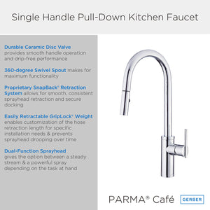 Gerber D454058 Chrome Parma Cafe Single Handle Pull-down Kitchen Faucet