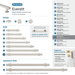 Amerock Corp BP37109PN Everett Pull, 10-1/16 in (256 mm) Center-to-Center, Polished Nickel