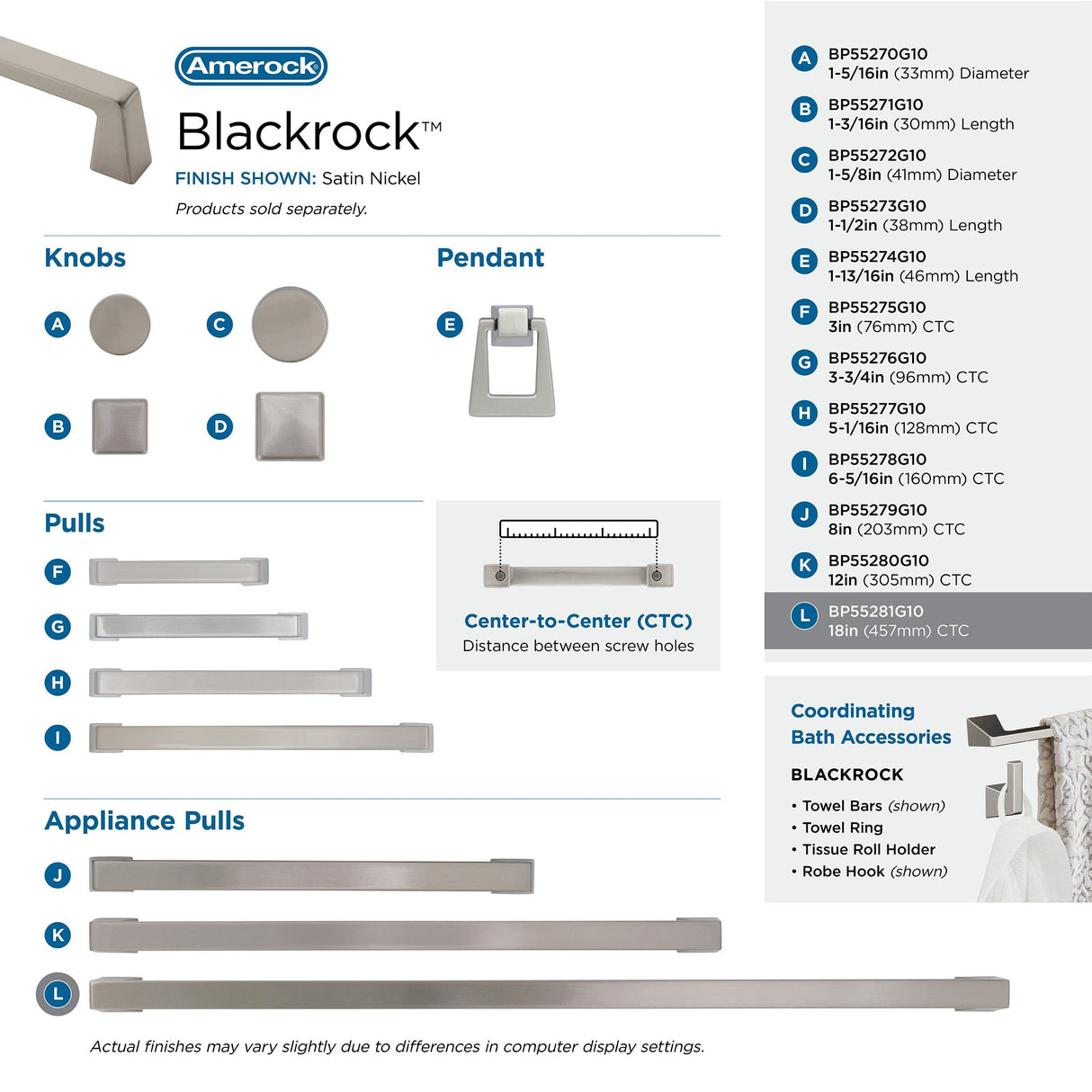 Amerock Appliance Pull Satin Nickel 18 inch (457 mm) Center to Center Blackrock 1 Pack Drawer Pull Drawer Handle Cabinet Hardware