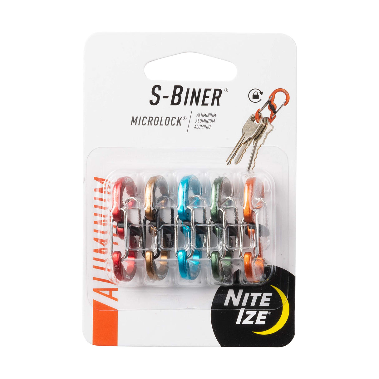 Nite Ize S-Biner MicroLock Aluminum, Locking Keychain Carabiner, 5 Pack, Assorted Colors