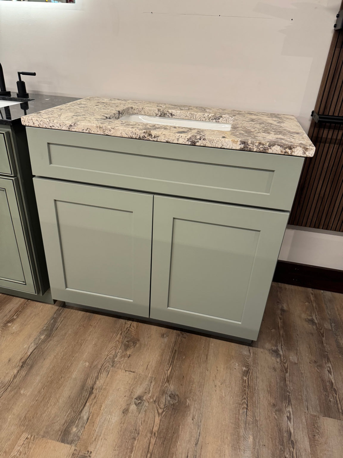 36" Green Shaker Vanity with Granite Top