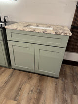 36" Moss Green Shaker Vanity with Granite Top - Includes Tower & LED Mirror
