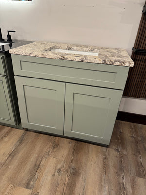 36" Green Shaker Vanity with Granite Top
