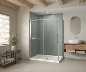 MAAX 420036-542-001-100 B3Square 6042 Acrylic Corner Left Shower Base in White with Anti-slip Bottom with Center Drain