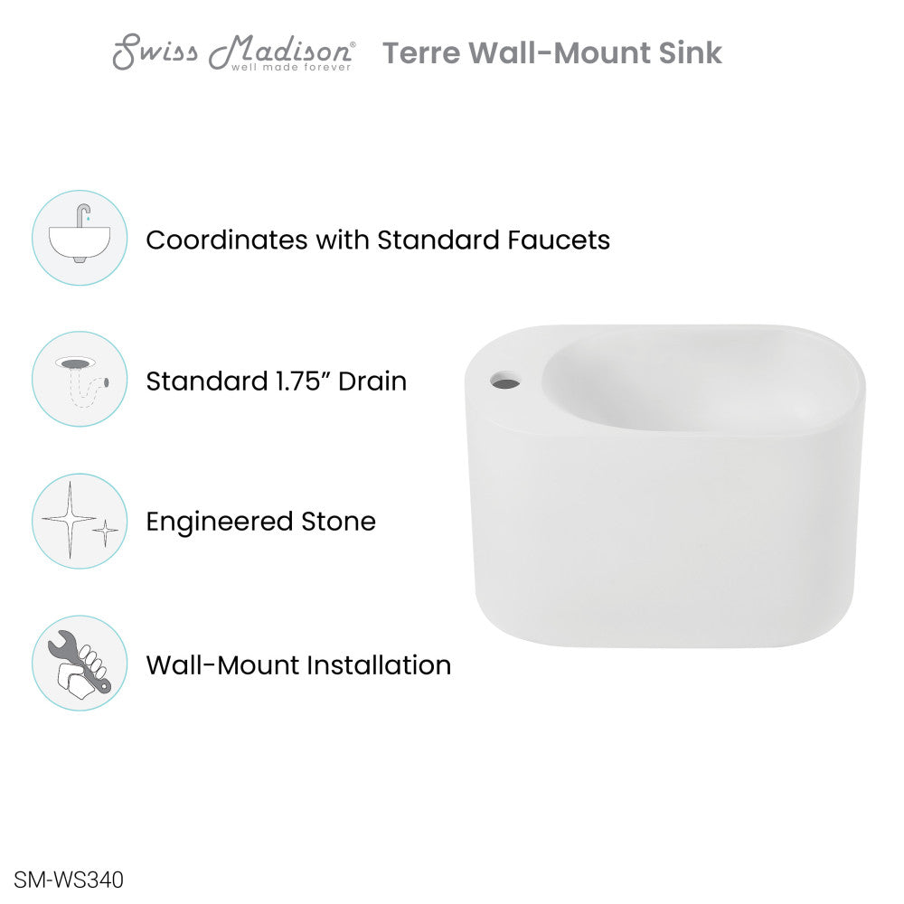 Terre 17.5" Right Side Faucet Wall-Mount Bathroom Sink in White