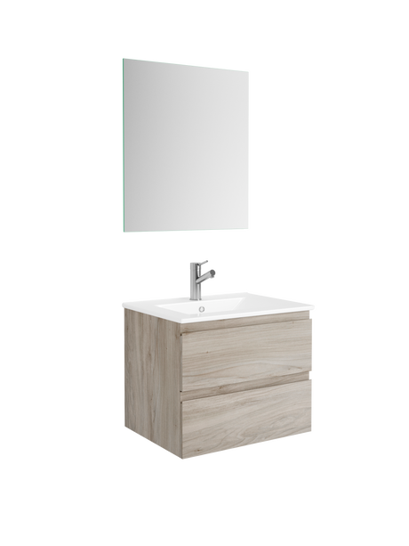 DAX Pasadena Engineered Wood and Porcelain Onix Basin with Single Vanity Cabinet, 24", Pine DAX-PAS012412-ONX