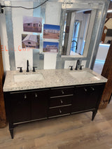 60" Double Bowl Black Vanity Set with Quartz Top with Cermic Sink, and Black Widespread Faucets