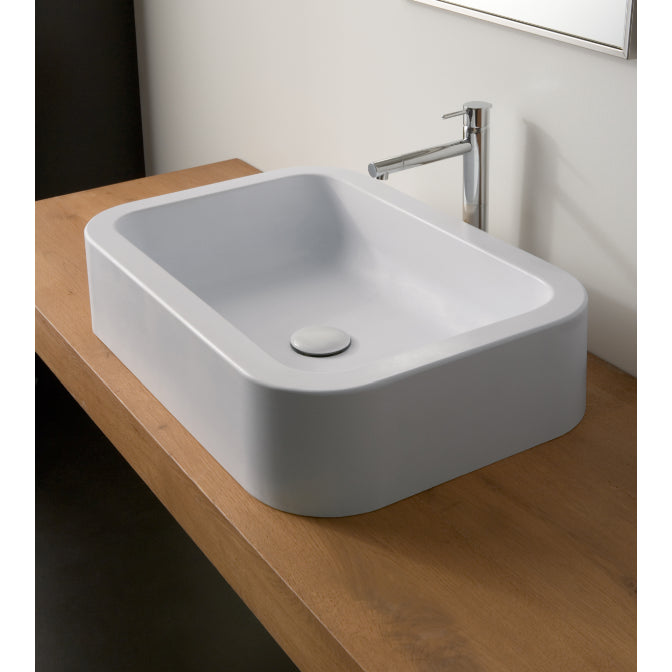 Rectangular White Ceramic Vessel Bathroom Sink