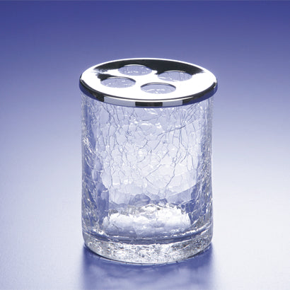 Round Crackled Glass Toothbrush Holder