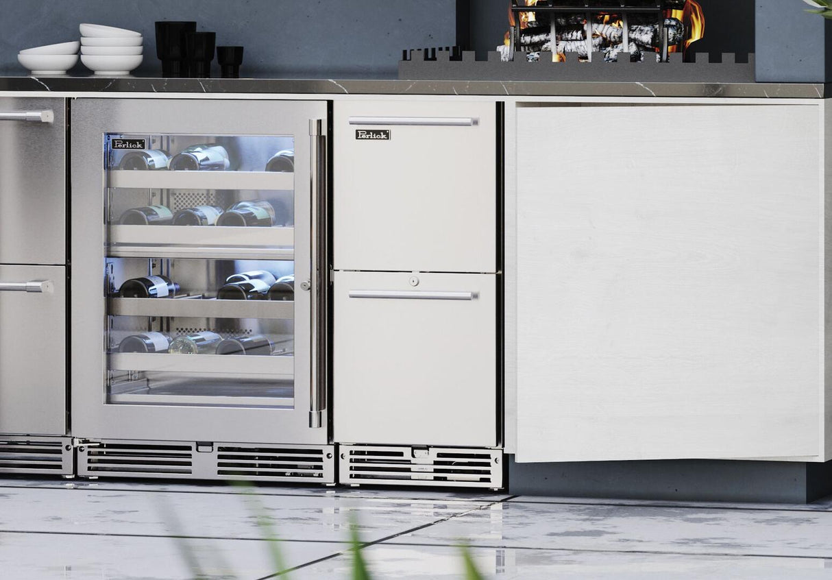 Perlick 15-Inch Signature Series Outdoor Built-In Counter Depth Drawer Refrigerator with 2.8 cu. ft. Capacity in Stainless Steel (HP15RM-4-6)