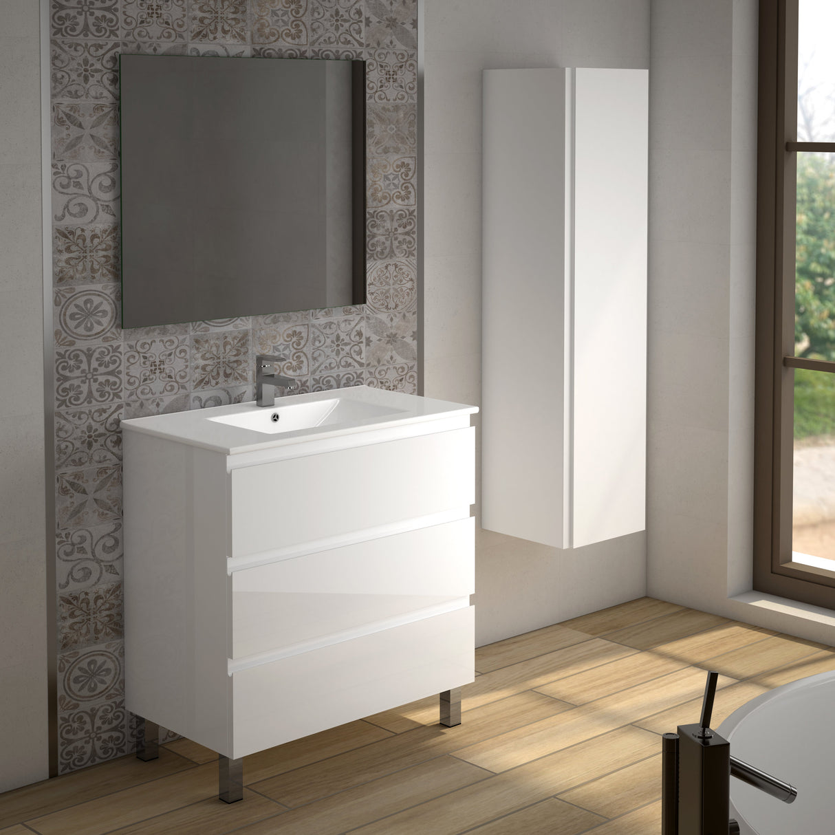 DAX Costa Engineered Wood and Porcelain Basin Single Vanity Cabinet, 36", White DAX-COS013611-ONX