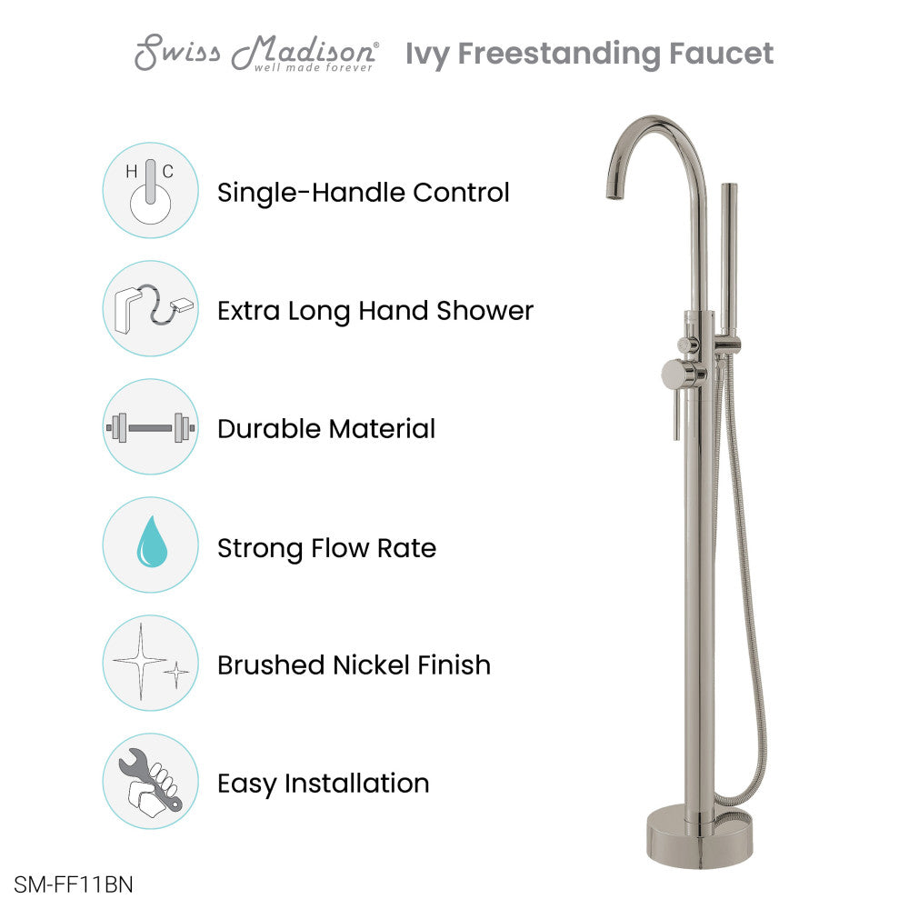 Ivy Freestanding Bathtub Faucet in Brushed Nickel