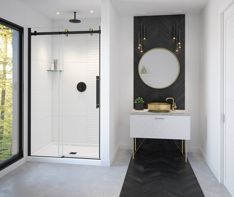 MAAX 138460-900-380-000 Vela 44 ½-47 x 78 ¾ in. 8mm Sliding Shower Door for Alcove Installation with Clear glass in Matte Black and Brushed Gold