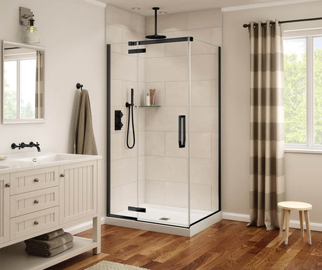 MAAX 139330-900-340-000 Davana Rectangular 42 x 34 x 75 in. 8mm Pivot Shower Door for Corner Installation with Clear glass in Matte Black