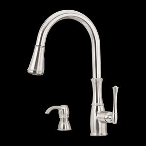 Wheaton 1-Handle Pull-Down Kitchen Faucet with Soap Dispenser in Stainless Steel