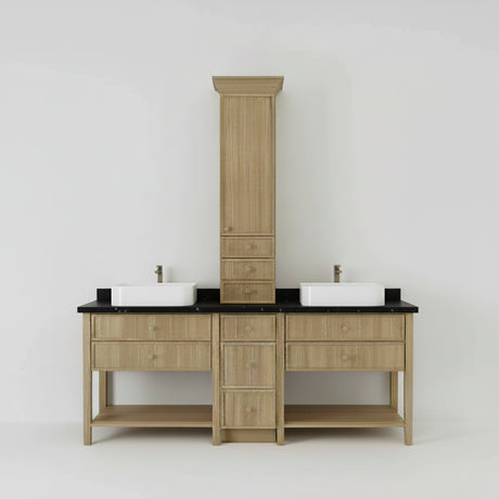 84" PoshHaus White Oak Double Vanity Suite Oslo Oak Bathroom Vanity w/ Tower & Stone Top