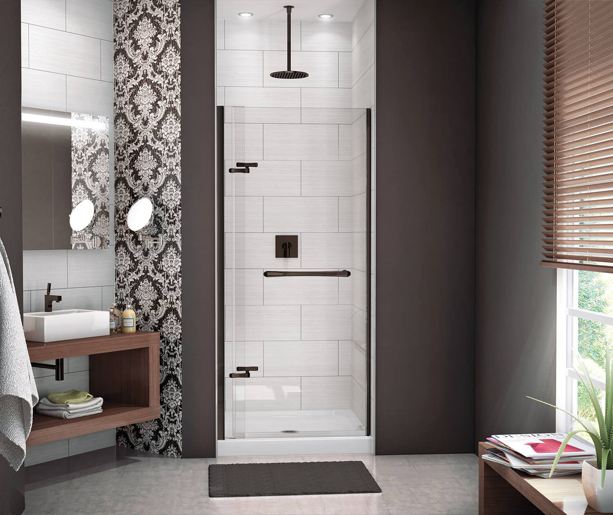MAAX 136676-900-173-000 Reveal 71 32 ½-35 ½ x 71 ½ in. 8mm Pivot Shower Door for Alcove Installation with Clear glass in Dark Bronze