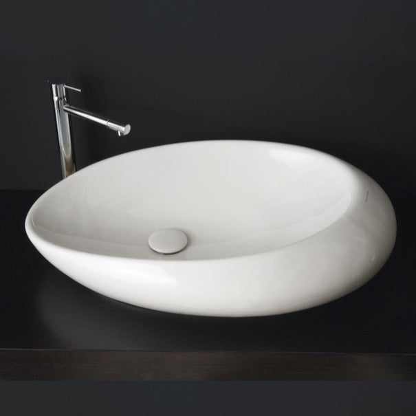 Oval Shaped White Ceramic Vessel Bathroom Sink