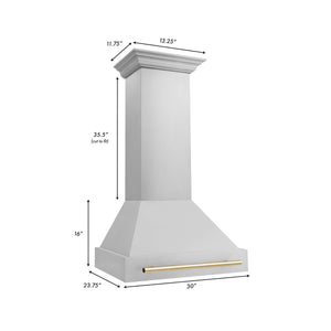 ZLINE Autograph Edition 30 in. Kitchen Package with Stainless Steel Dual Fuel Range, Range Hood, Dishwasher, and Refrigerator with External Water Dispenser with Polished Gold Accents (4AKPR-RARHDWM30-G)
