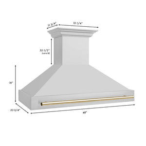 ZLINE Autograph Edition 48 in. Kitchen Package with Stainless Steel Dual Fuel Range, Range Hood, Dishwasher and Refrigerator Including External Water Dispenser with Polished Gold Accents (4AKPR-RARHDWM48-G)