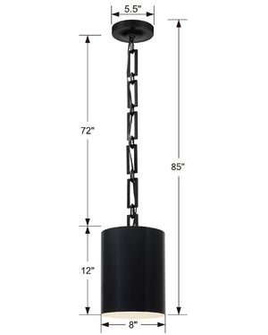 Brian Patrick Flynn for Crystorama Alston 1 Light Matte Black + White Mini Pendant 8680-MK-WH