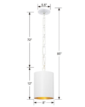 Brian Patrick Flynn for Crystorama Alston 1 Light Matte Black + White Mini Pendant 8680-MK-WH