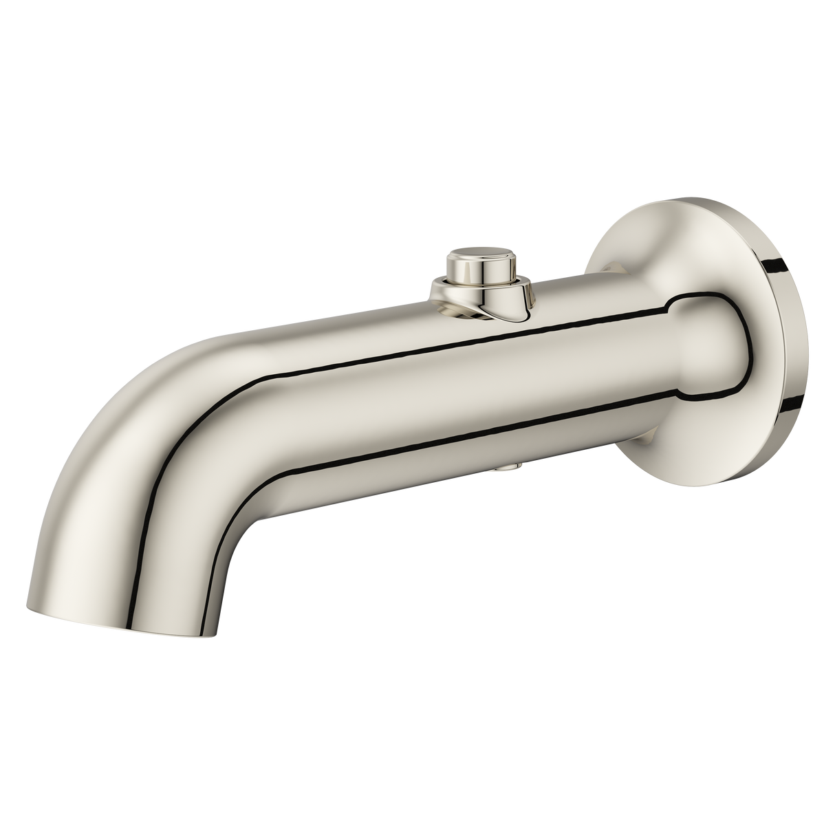Modern Round Push Button Divertering Tub Spout in Polished Nickel