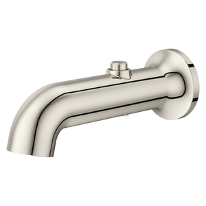 Modern Round Push Button Divertering Tub Spout in Polished Nickel