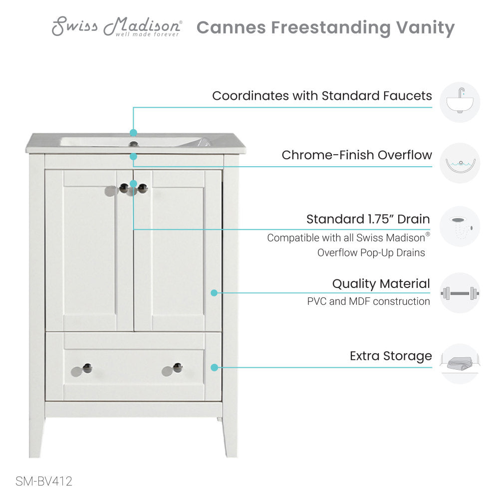 Cannes 24 Single, Two Doors, One Drawer, Bathroom Vanity