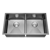 DAX Stainless Steel Handmade Nanometre Double Bowl Undermount Kitchen Sink, Black DAX-NB3218-R10-X