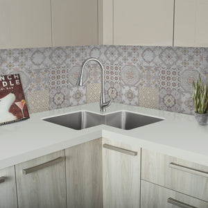 DAX Stainless Steel Handmade Corner Double Bowl Top Mount Kitchen Sink, Brushed Stainless Steel DAX-347