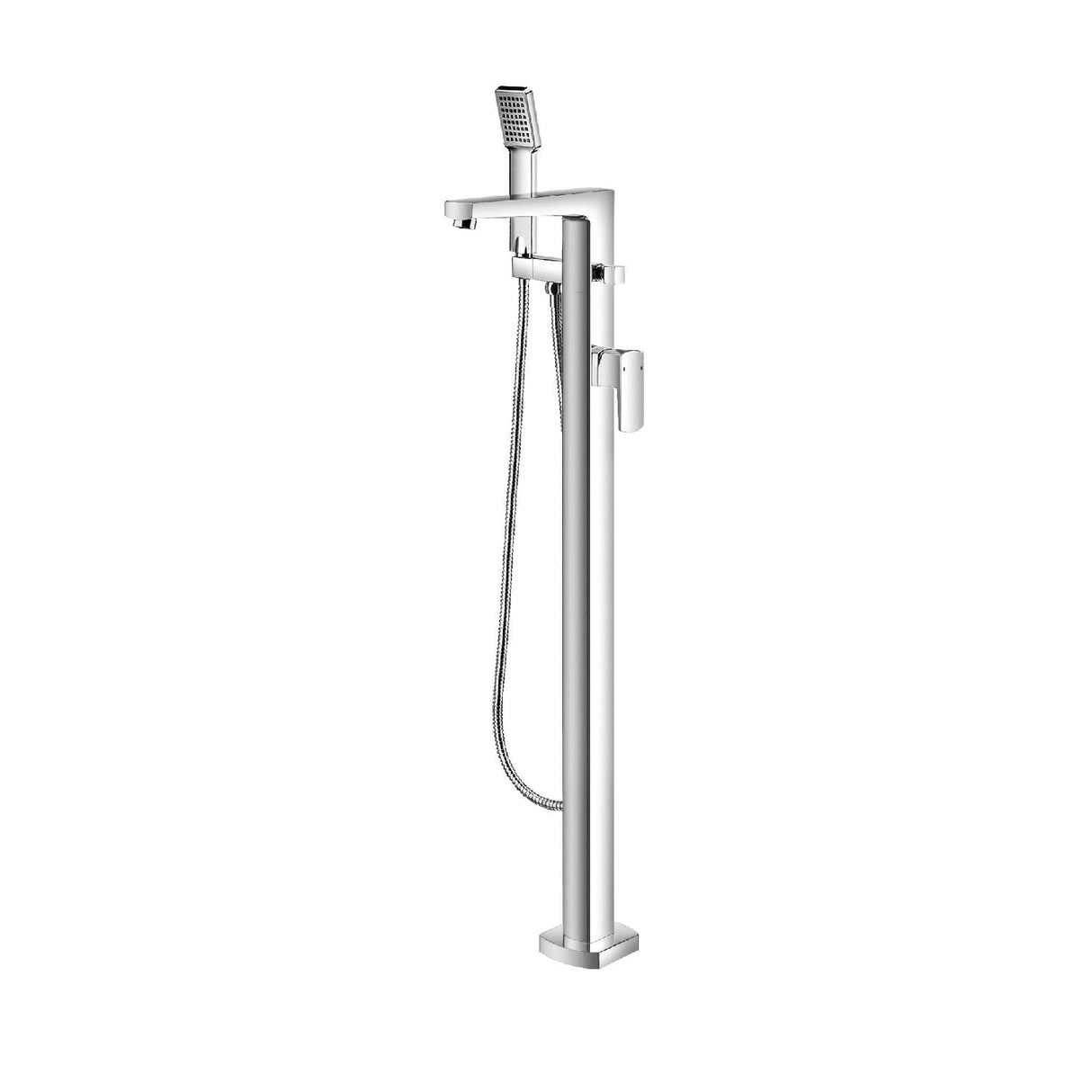 DAX Brass Freestanding Tub Filler with Hand Shower and Square Spout, Chrome DAX-8129